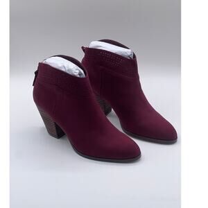 Violet & Red Womens Sz 8.5 Jackson Lazer Cut Topline Bootie Burgundy NEW